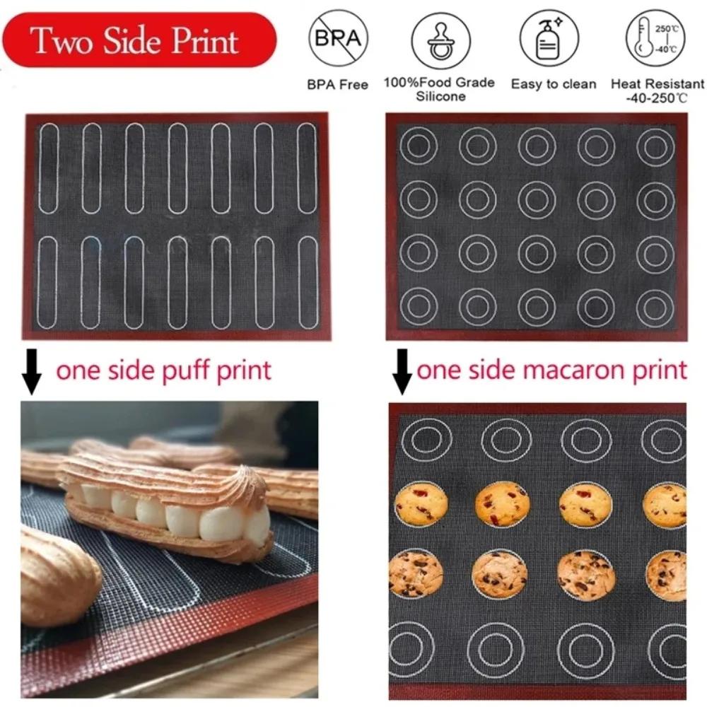 Silicone 30x40cm Two Sided In One Printing Macaroon Puff Baking Mat Non Stick Pastry Oven Cake Perforated Sheet Liner Mat