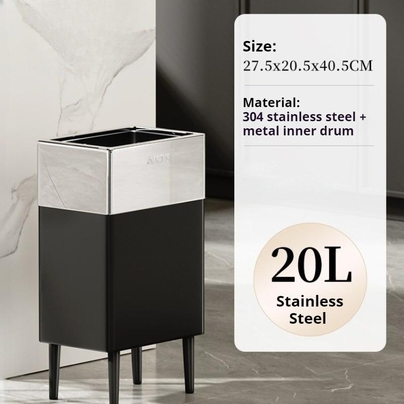 Stainless Steel Waste Bins Bathroom High-footed Trash Can Living Room Large Capacity Garbage Can Kitchen Food Dispose Litter Bin
