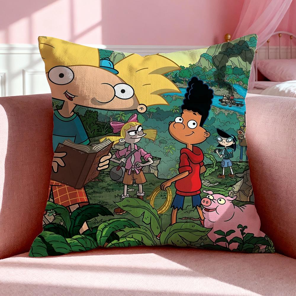 Dessin animé H-Hey Arnold ! Housse de coussin en lin respirant Housse de coussin d'été sans odeur Écologique Fermeture éclair invisible Lavable 50x50cm