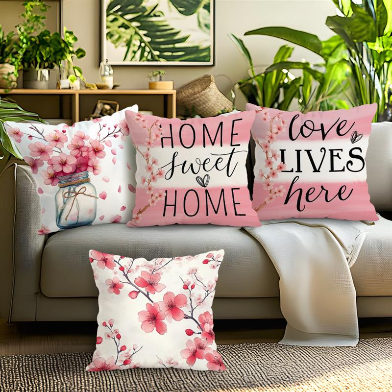 Pink White Cherry Blossom Cushion Pillowcase Printed Polyester 45x45cm Throw Pillowcover Decorative Sofa Bed Cushion Pillowslip
