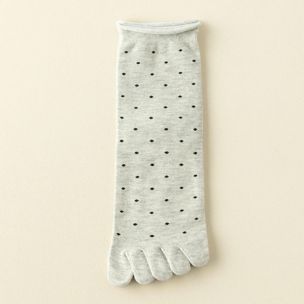 3 Pairs Toe Socks Women Middle Tube Five Finger Socks Cute Dots High Quality Cotton Crew Socks with Separate Fingers