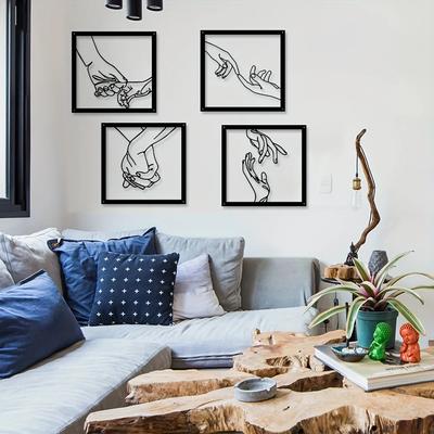 Schwarze Metall-Eisenkunst – einfache Linien, die Hände halten, Silhouette für die Wanddekoration zu Hause, elegante Wandkunst zum Aufhängen