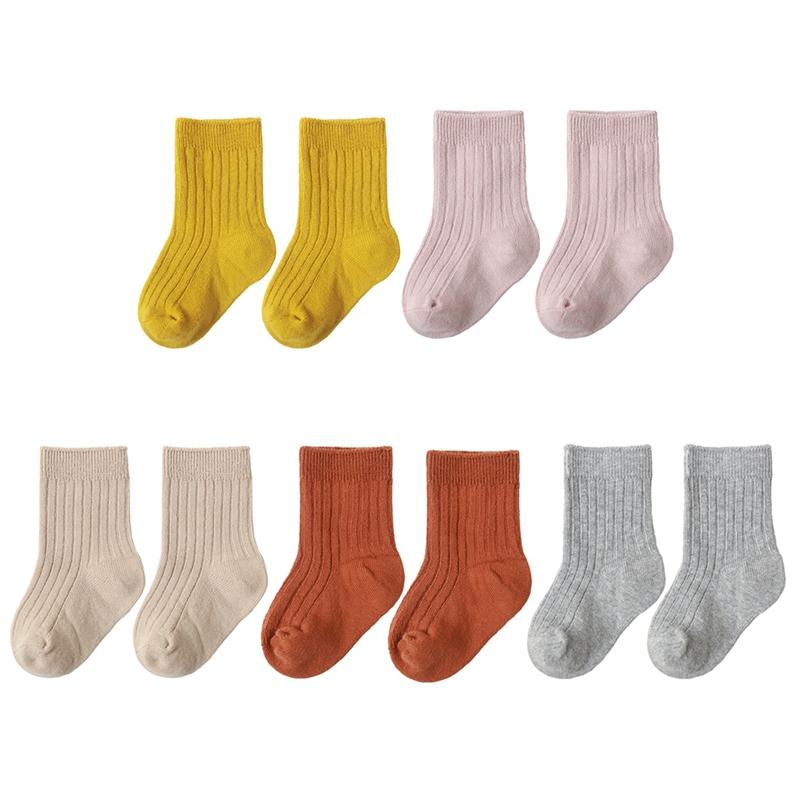Children Socks 5 Pairs Solid Color Short-tube Kids Socks