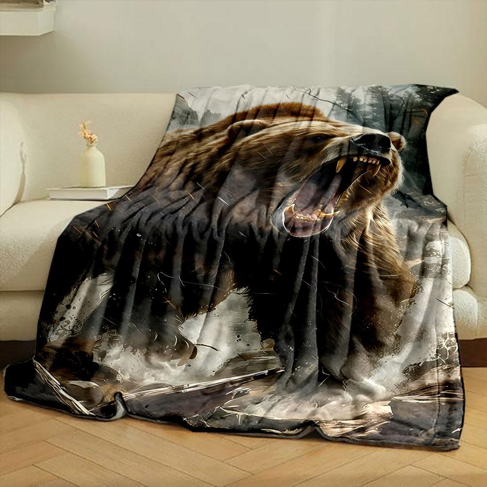 Ferocious Grizzly Bear Blanket bedroom Blanket for Livingroom Couch lunch break Soft throw for Friend's festival Gift