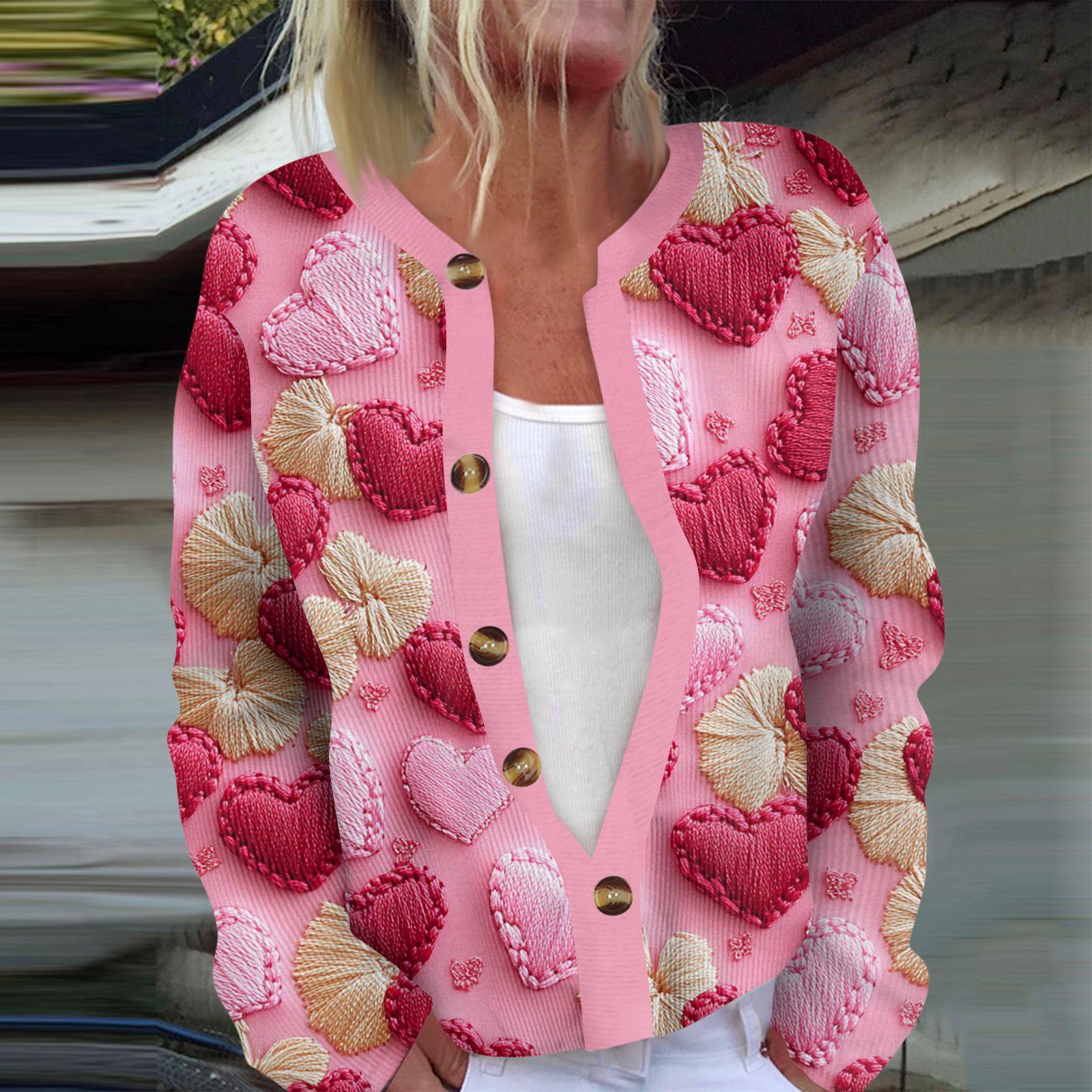 

Женская мода с длинным рукавом ко Дню святого Валентина, кардиган, свитер ко Дню святого Валентина S розовый