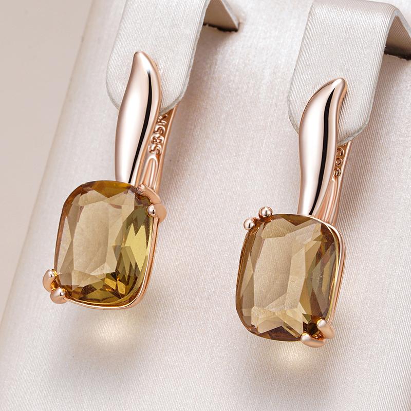Jewelry Ring 1 Women's Brown/Gold Fashion Square Natural Zircon Drop Earrings For Simple Rose Color High Quality Bride Wedding Jewelry