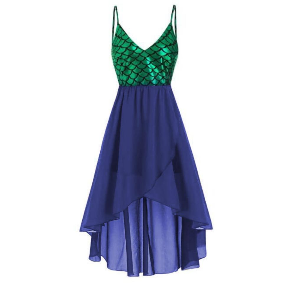 European, American Spring and Summer Mermaid Women Sexy Scale Printing Irregular Dress Cross-border Spot