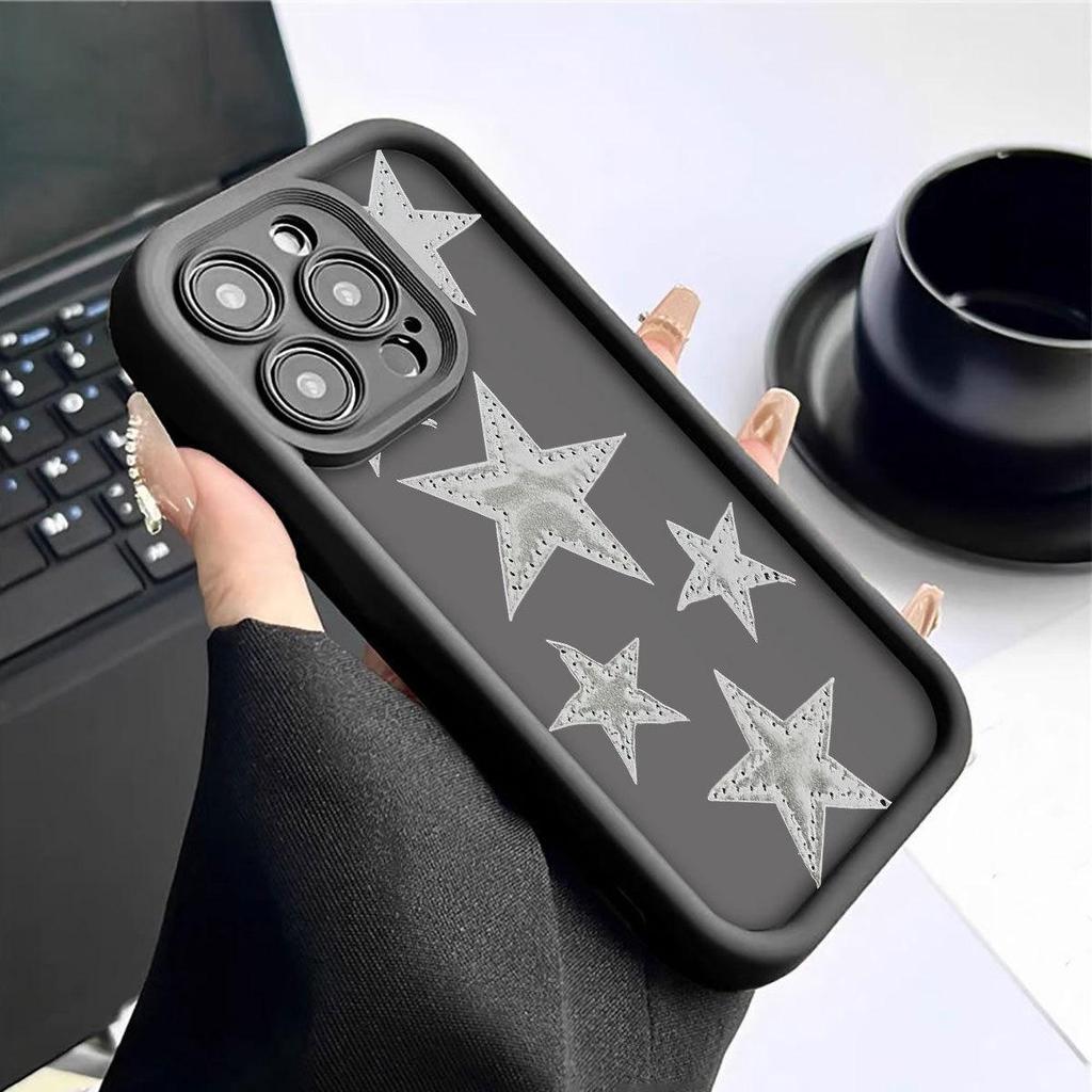 Gray Star Grooved Black Phone Case for iPhone 14/15/16/17 Pro Max