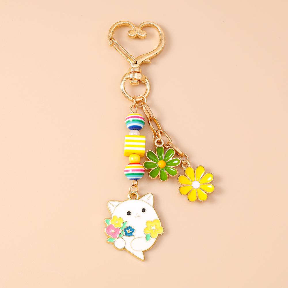 Süßer Emaille Tier Katze Schlüsselanhänger Damen Mädchen Blume Schlüsselring Anhänger für Handtaschen Dekoration DIY Schlüsselanhänger Schmuck Geschenke