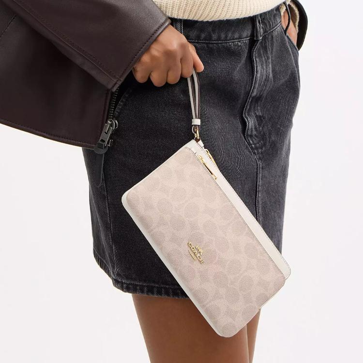 New COACH Signature Coated Canvas With Leather Wallet Small Women's Pink & White CX161-IMXDM