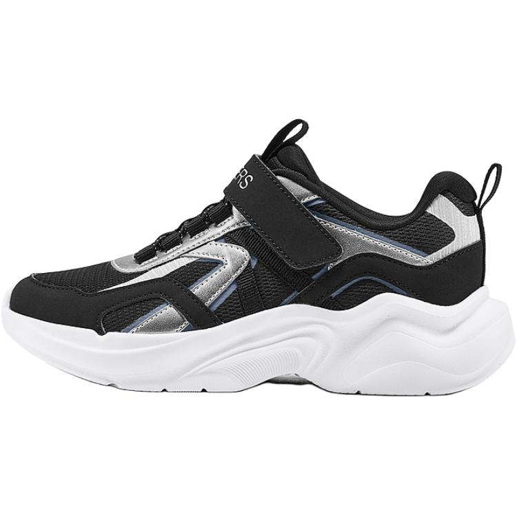 Skechers Girls Velcro Fashion Comfortable Versatile Sports Low-Top Casual Shoes Kids sneaker Black 303691L-BLK 27.5