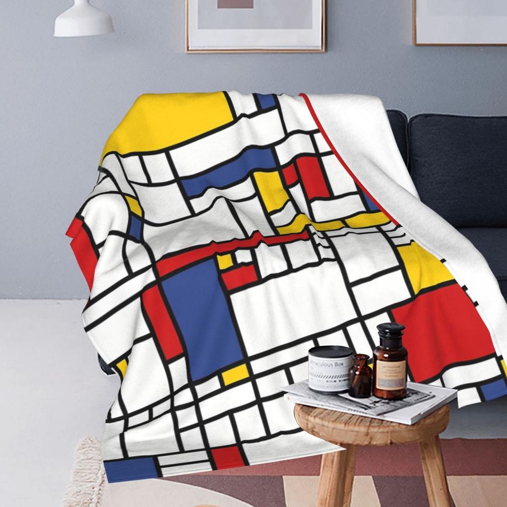 Piet Mondrian Flanelldecke Qualität Superwarm Abstrakte Kunst Bettwäsche Überwürfe Herbst Camping Couch Sessel Ästhetische Tagesdecke