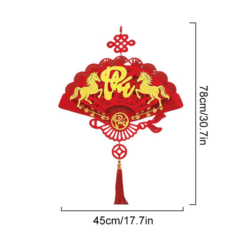 1PC Blessing Good Fortune Vietnamese Luck Red Lunar New Year Hangable Decor Fan Ornament Vietnamese Letters Tassels