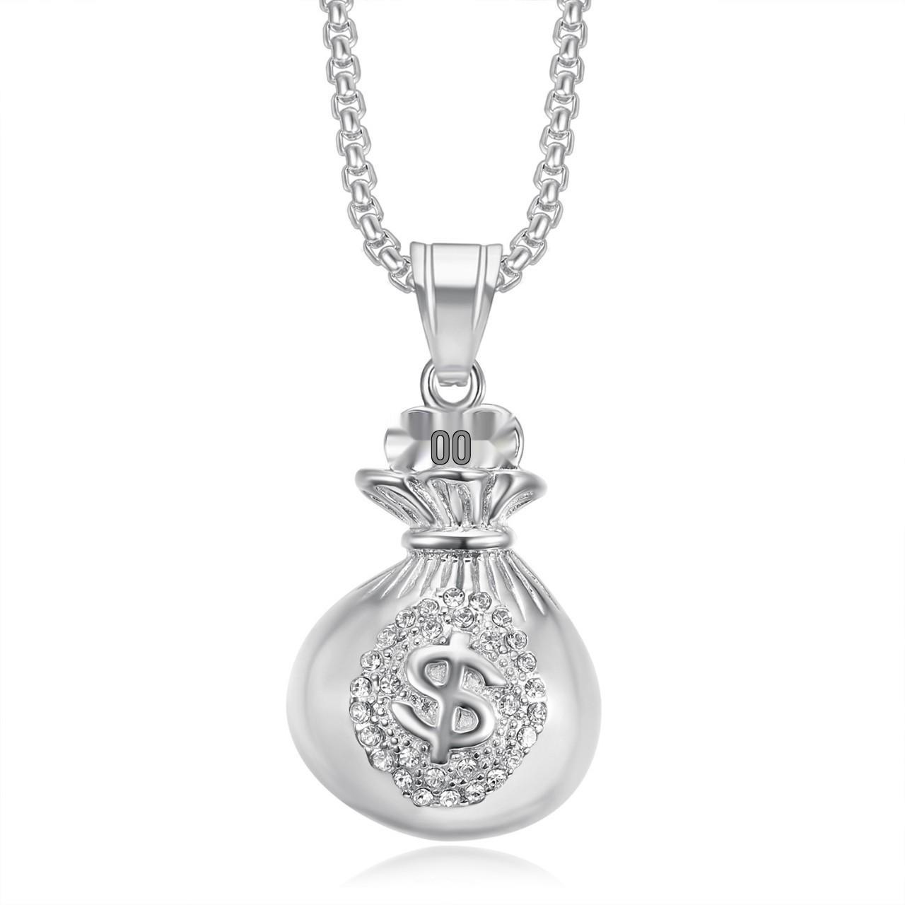 Gold-Plated Rhinestone Dollar Bag Pendant Necklace Gold Pendant Only