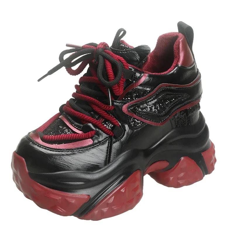 

Fashion Women Chain Chunky Sneakers White Black Fashion 10CM Thick Sole Casual Ladies Vulcanized Shoes Sport High Platform Sneaker Woman 34