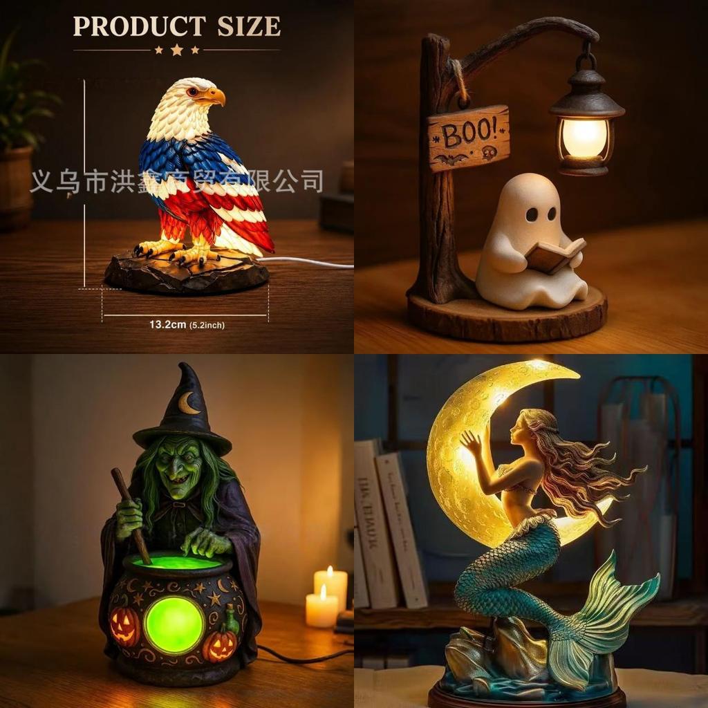 Witch Ghost Mermaid Desk Lamp With Usb Power For Halloween Party And Celebration Decor