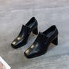High Heels Women's New Autumn and Winter Small Leather Shoes Women's Thick Heels Square Head Deep Mouth Sleeve Single Shoes Women's Tide