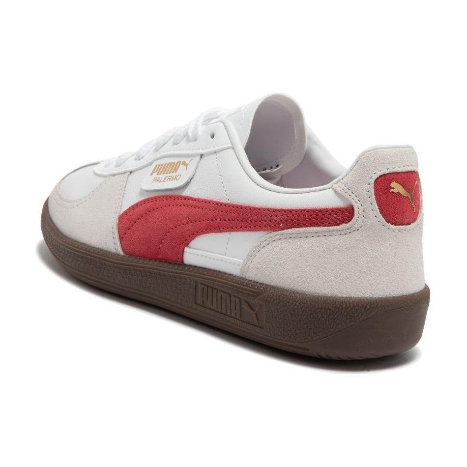 Puma Unisex White Beige Red Palermo LTH Low Top Retro Sneakers 396464-05