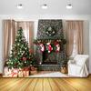 Weihnachtsbaum Blumenkranz Holz Geschenk Fotografie Hintergrund Fenster Kamin Feuer Weihnachten Neujahr Party Hintergrund Fotowand