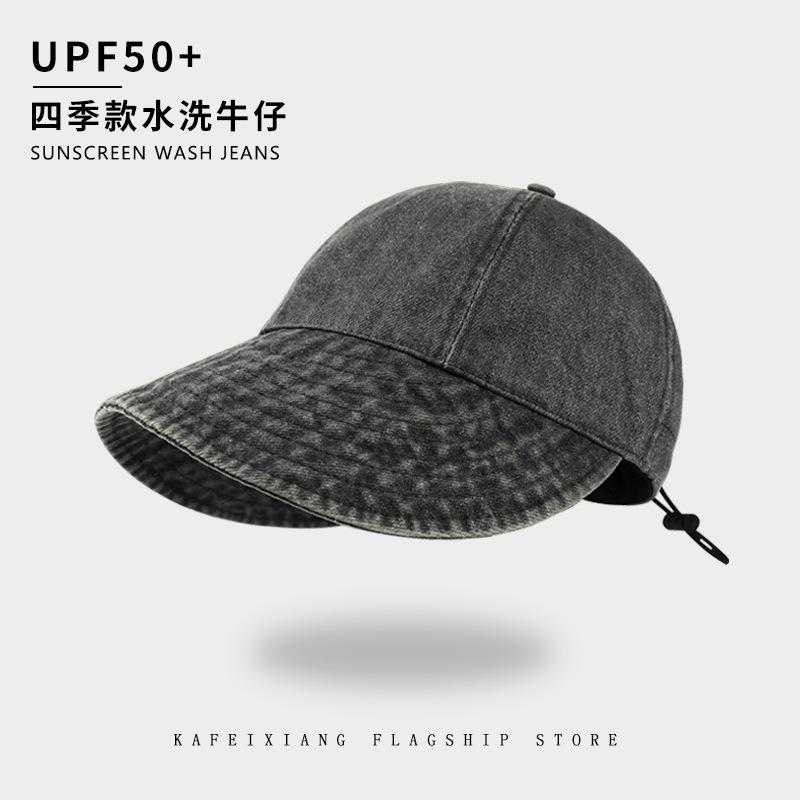 Denim Bucket Hat Women Spring and Autumn Big Head Circumference Plain Face Covering Cap Showing Small Face