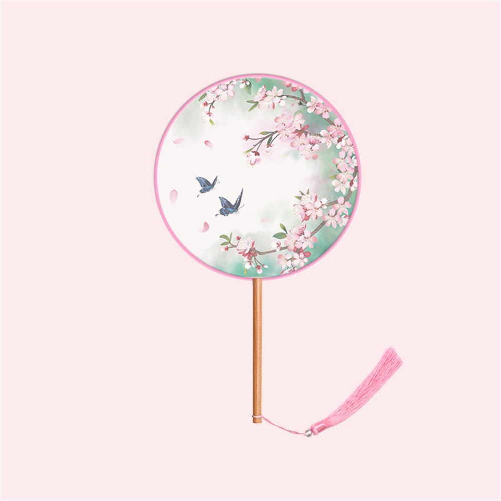 Chinesischer Runder Handfächer Vintage Druck Seidenfächer Antike Quaste Tanzhandfächer Cheongsam Tang Anzug Hochzeitsfeier Accessoires