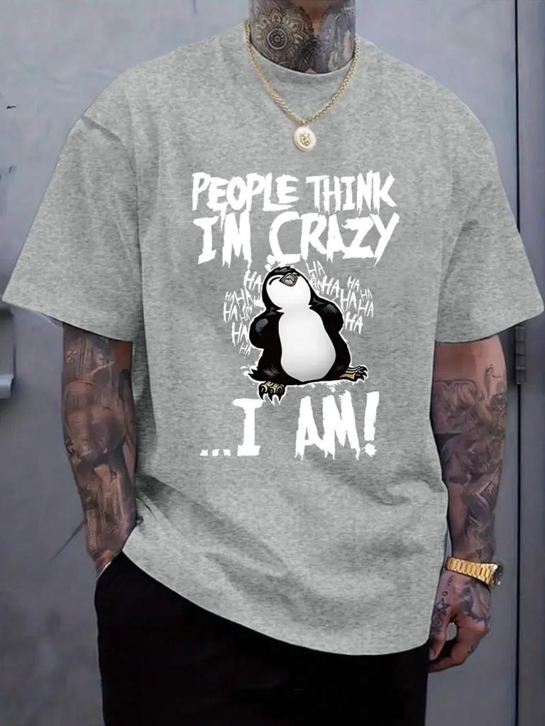 Adult Mens Summer Cartoon Humorous Penguin Print Tshirt Casual Wear 100 Cotton Breathable Comfortable Soft Loose Fit Fashion