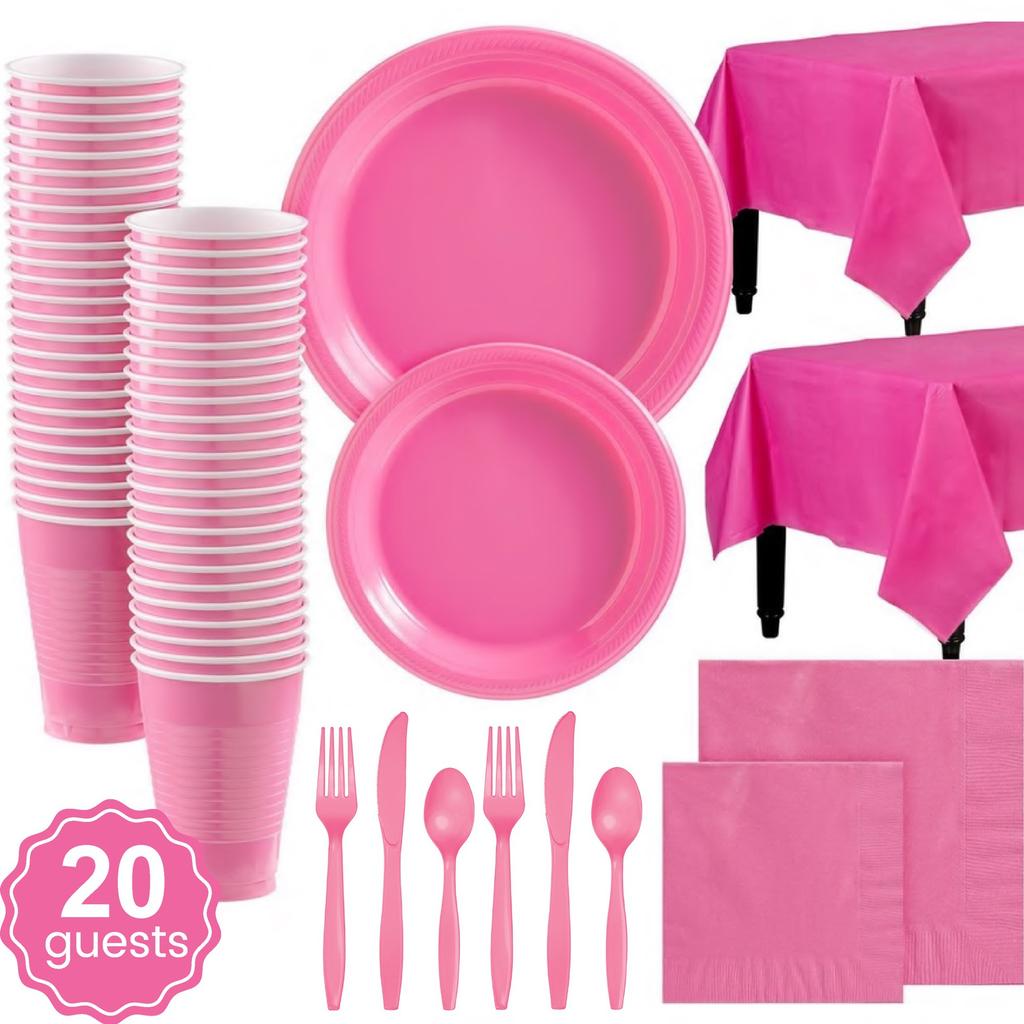 NICE PARTY Monochrome Party Set Disposable Plastic Plate Cup Birthday Party Decoration for 20 People