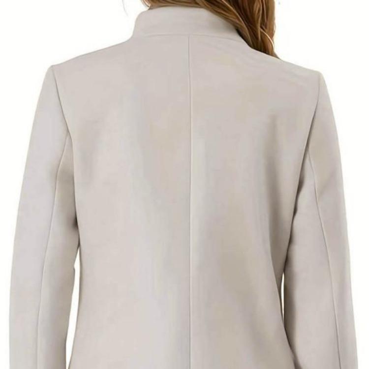 Winter Women Overcoat Stand Collar Long Sleeve Warm Thick Mid Length Coat with Pockets Fall Lady Jacket Neck Protection Single Breasted