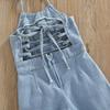 Kids Girls Denim Jumpsuit Tie Up Halter Neck Sleeveless Solid Blue Denim Long Playsuit For Girls
