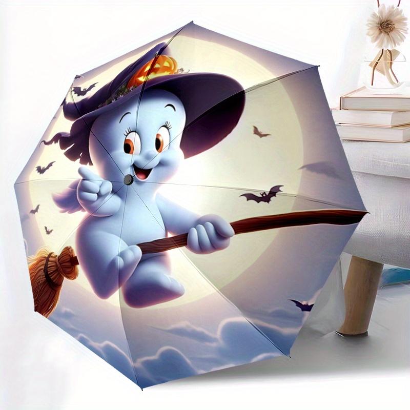 1pc Flying Wizard Ghost Automatic 3-Fold Umbrella Design, Cute Cartoon Pattern, Portable Outdoor Umbrella, Perfect, Holiday Gift for Disney Fans.