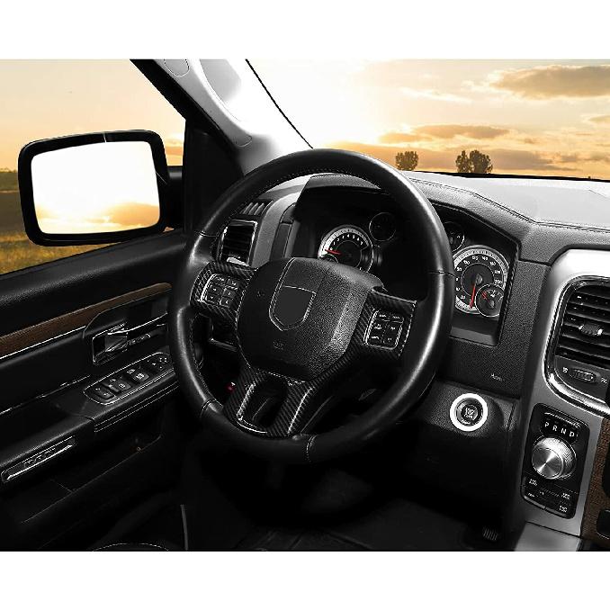 Carbon Fiber Steering Wheel Interior Cover Trim for 11+ Dodge RAM 1500 2500 3500