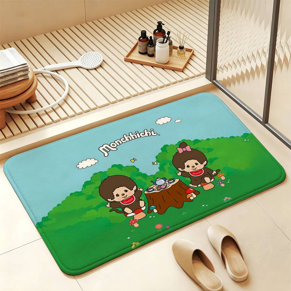 So Cute M-MonchhichiS Cartoon Short Plush Rug Carpet mat Machine Washable Soft Comfortable Anti‑Slip Floor Mat Home Decor