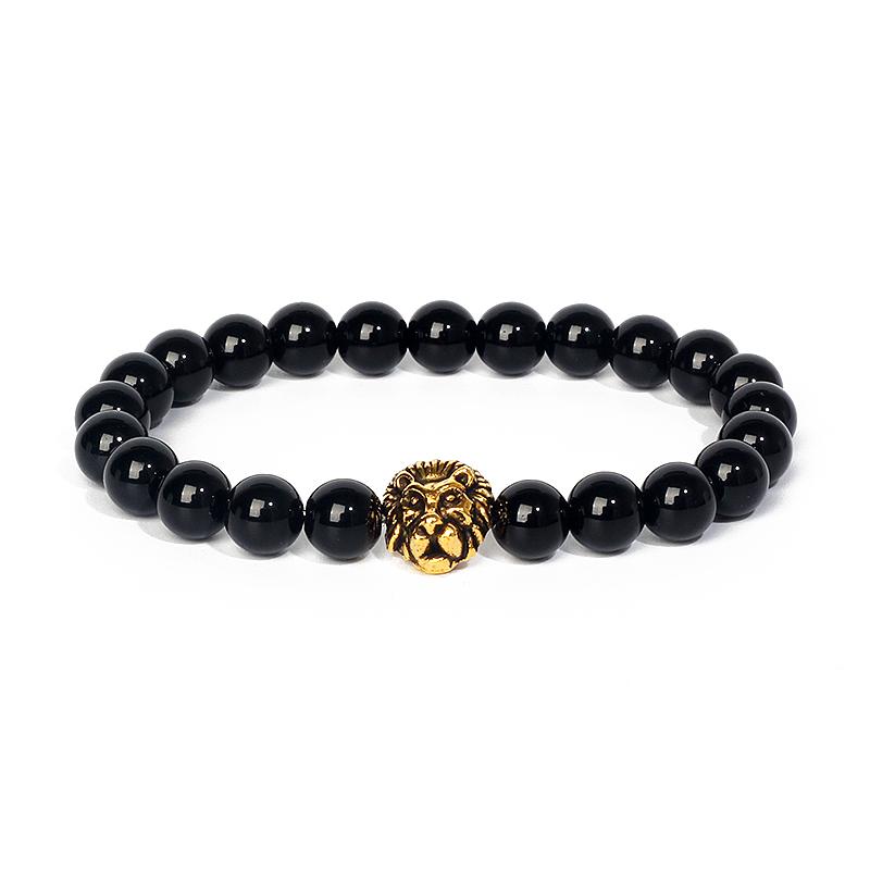 Leopard Head Beaded Bracelets for Men Women 8mm Rock Lava Stone Crown King Lion Charm Bracelet Set Natural Stone Elastic Jewelry