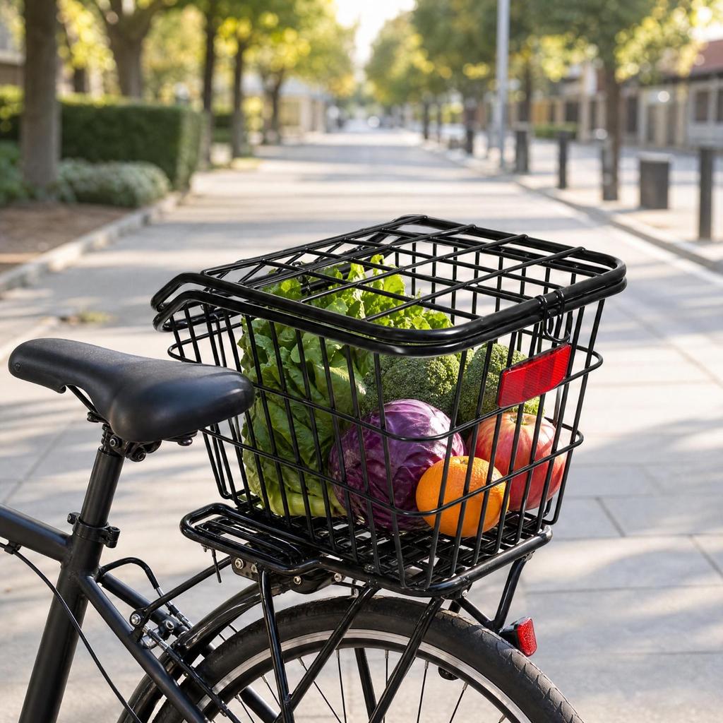 Metal Rear Cycle Basket with Lid Covered for Errands, Cycling Trips