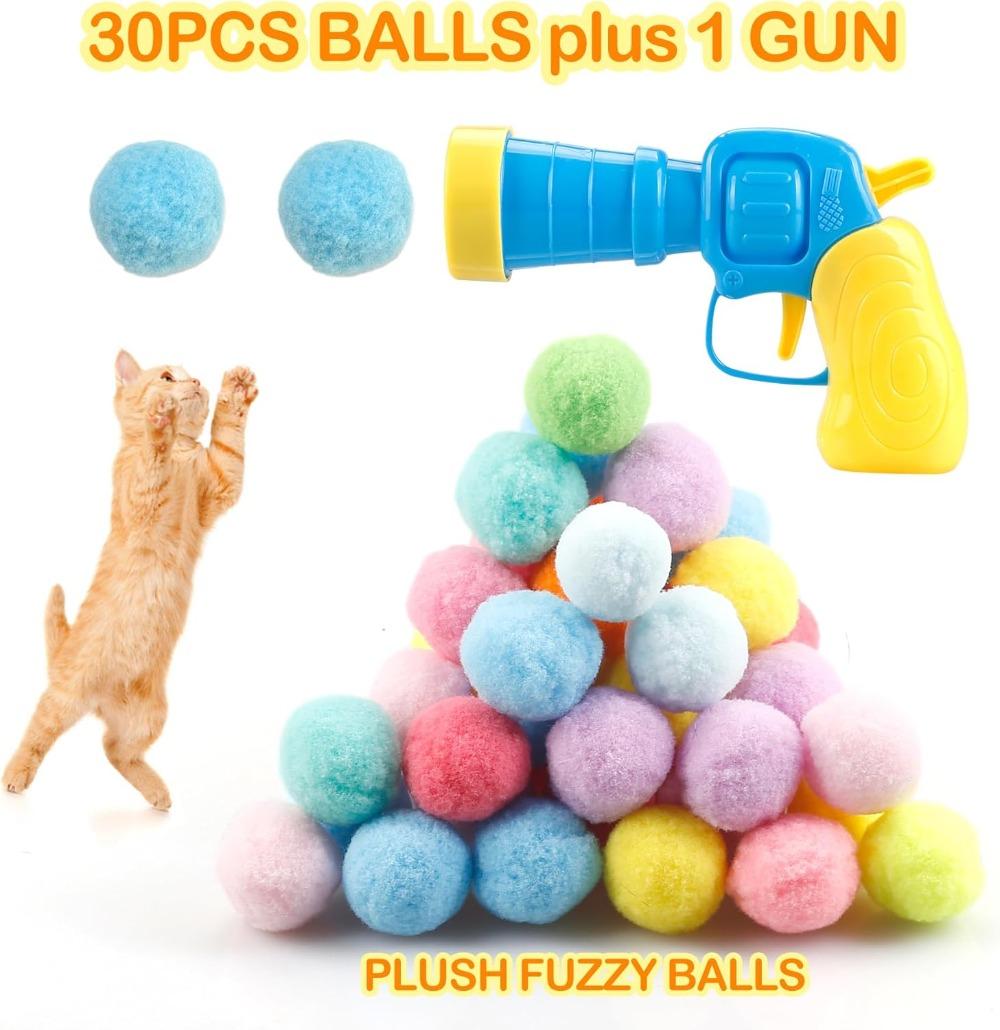 

31Pcs Cat Ball Toy Launcher Gun,Cat Balls Fetch Toy,30Pcs Plush Fuzzy Balls Launcher Cat Toy for Cats with 1 Gun,Funny Interactive Cat Toys