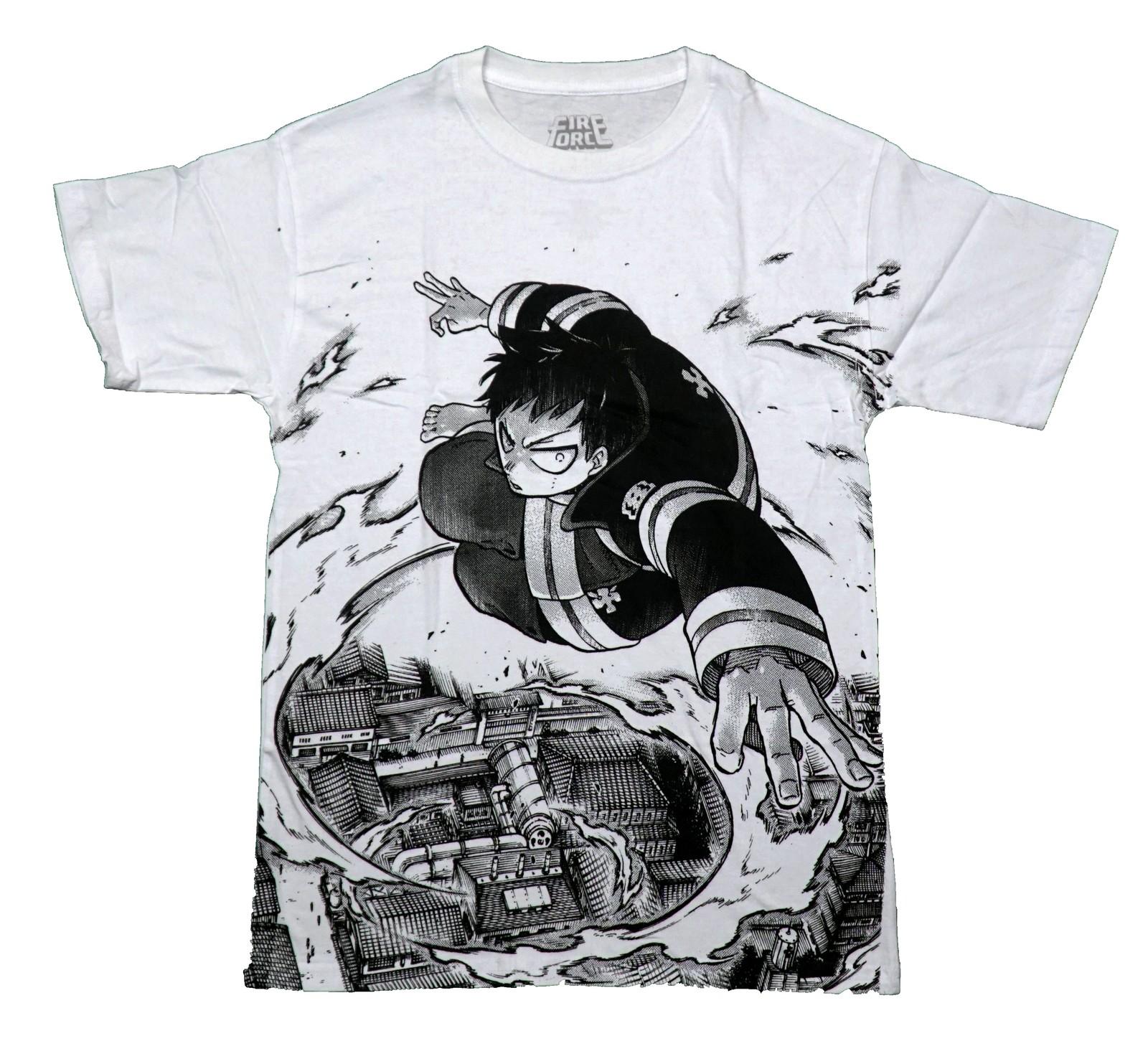 Fire Force New Adult T-Shirt - Kusakabe Leaping Over Town Black and White Print XXXXL