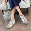 Spring  new  Leather flash diamond star shoes women's  mint mambo retro color matching wear casual Internet celebrity board shoes