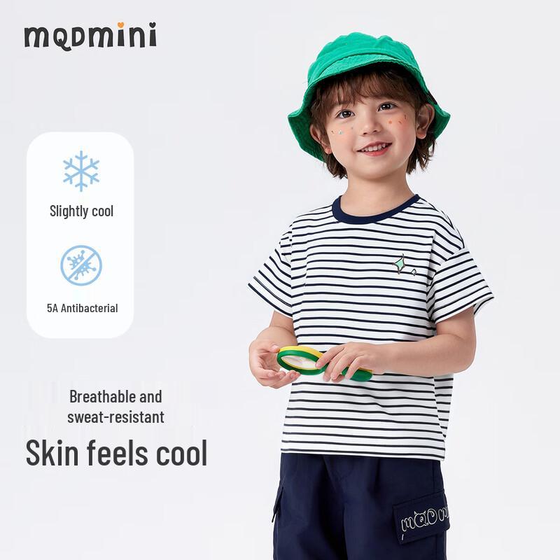 MQDMINI Boys' Short Sleeve Antibacterial Boxing Bear T-Shirt