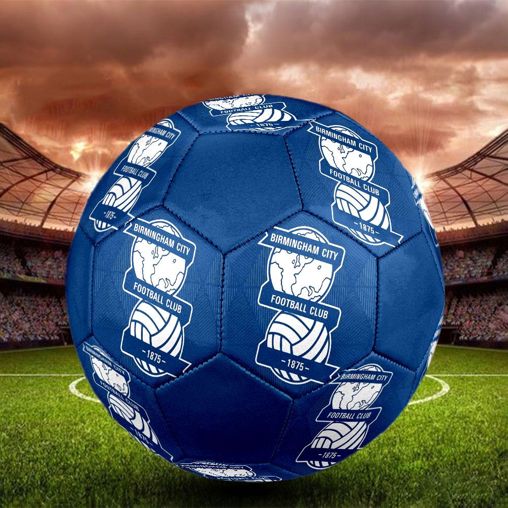 Pallone da calcioBirmingham logo stampato Taglia 5, Cucito a macchina in PVC, Resistente e ad alto rimbalzo, Adatto a tutte le età, Merchandising per tifosi, per partite e uso all'aperto.