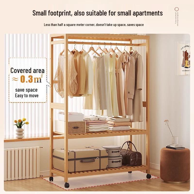 Minimalist Bamboo Clothes Rack with Storage Cabinet