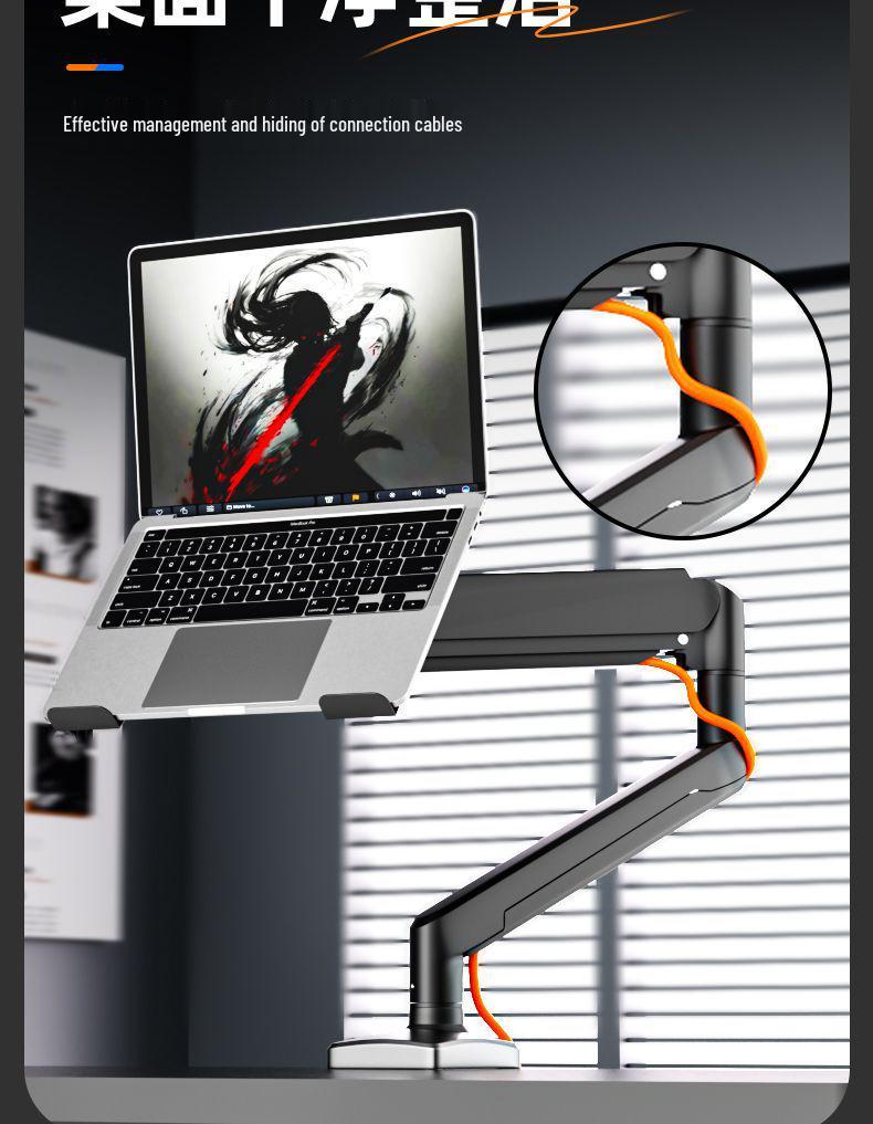 White Mechanical Arm Dual-Screen Laptop Stand: Liftable, Rotatable, and Suspended Cantilever Riser.