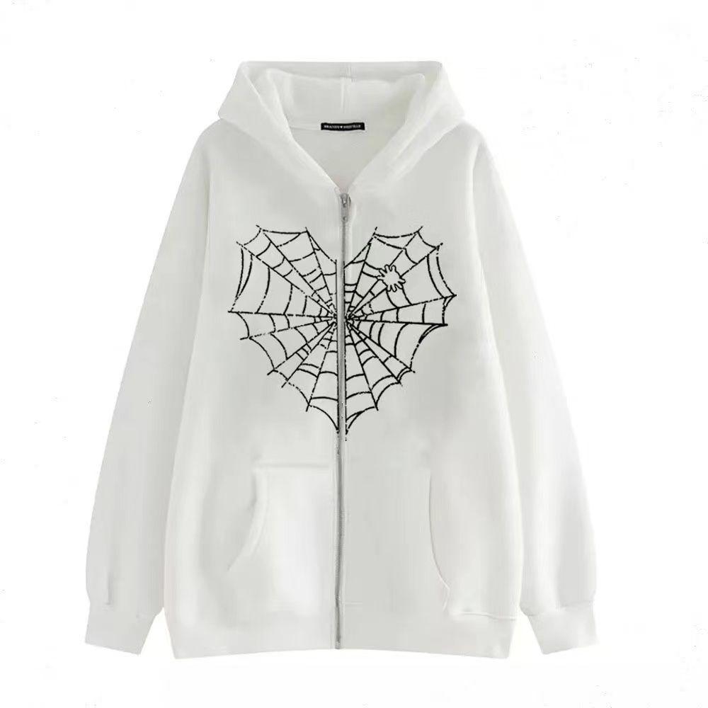 

Осенняя готическая толстовка Harajuku с принтом паутины в Корейском стиле Y2K Goth Vinatge толстовки L белый
