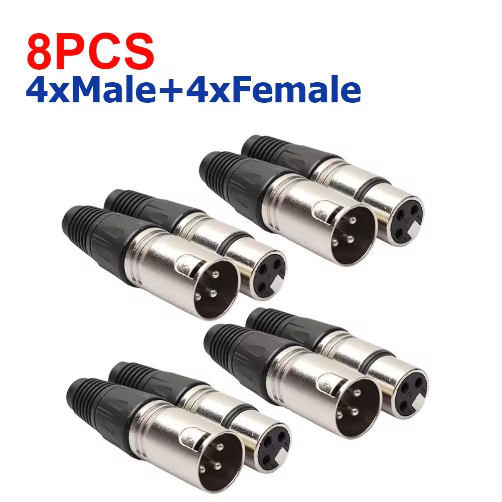 

40-8pcs 3Pin XLR Audio Cable Connector Microphone Wire Connector Socket MIC Male Plug Female Jack Power Adapter Accessories