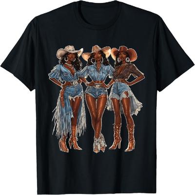 Siyah Afrikalı Amerikalı Kovboy Kız Batı Country Teksas Rodeo Tişörtü(2)