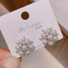 Elegant Zirconia Millet Pearl Stud Earrings with S925 Silver Needle - Exquisite Handheld Bouquet Design for Women
