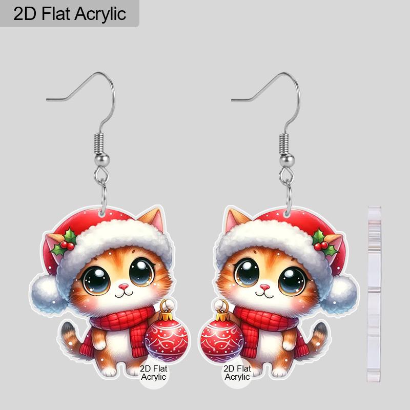 Christmas Gift-Animals Collection Acrylic Women's Fashionable Drop Earrings, Cute Cat & Dog Shape Designed Earrings for Women's Daily Wear