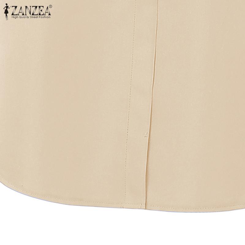 ZANZEA Women Casual Turn Down Collar 3/4 Sleeve Loose Embroidered Shirt Dress