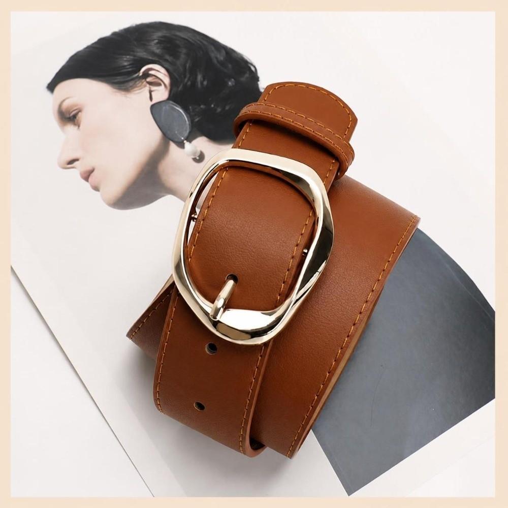 Oval Pin Buckle Waist Belt Alloy Buckle Leather Waistband Classic Waist Strap  For Women