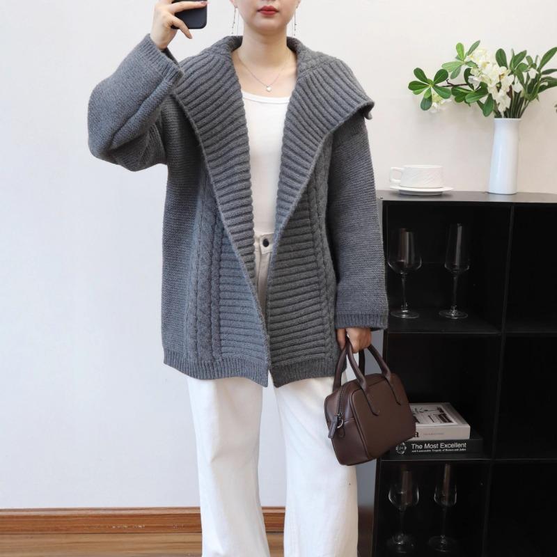 Autumn and Winter New Large Lapel Sweater Jacket Loose Lazy Style High Sense Twist Knitted Cardigan Women