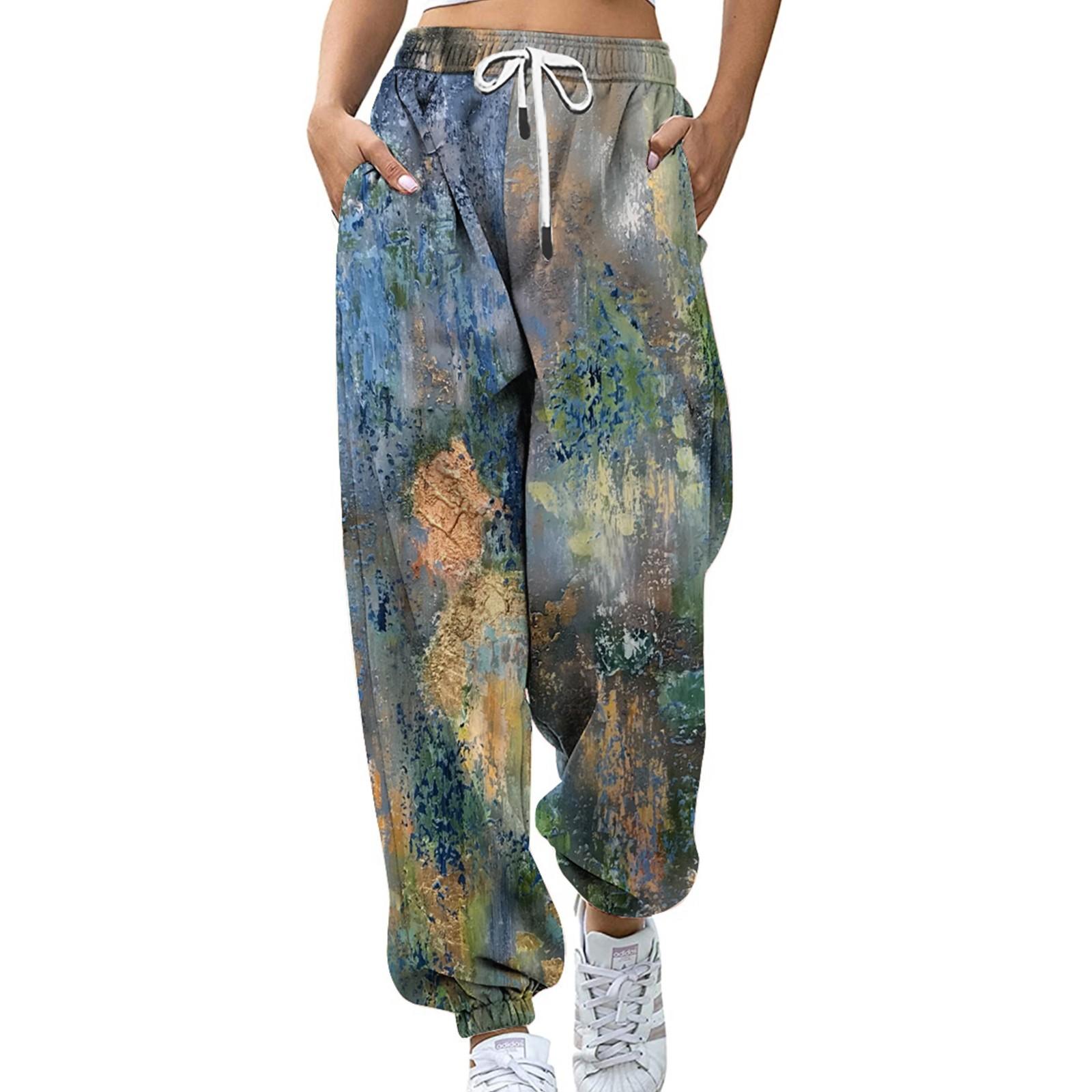 

Женская мода, повседневные спортивные брюки с цифровым цветным принтом, свободные брюки XXL серый